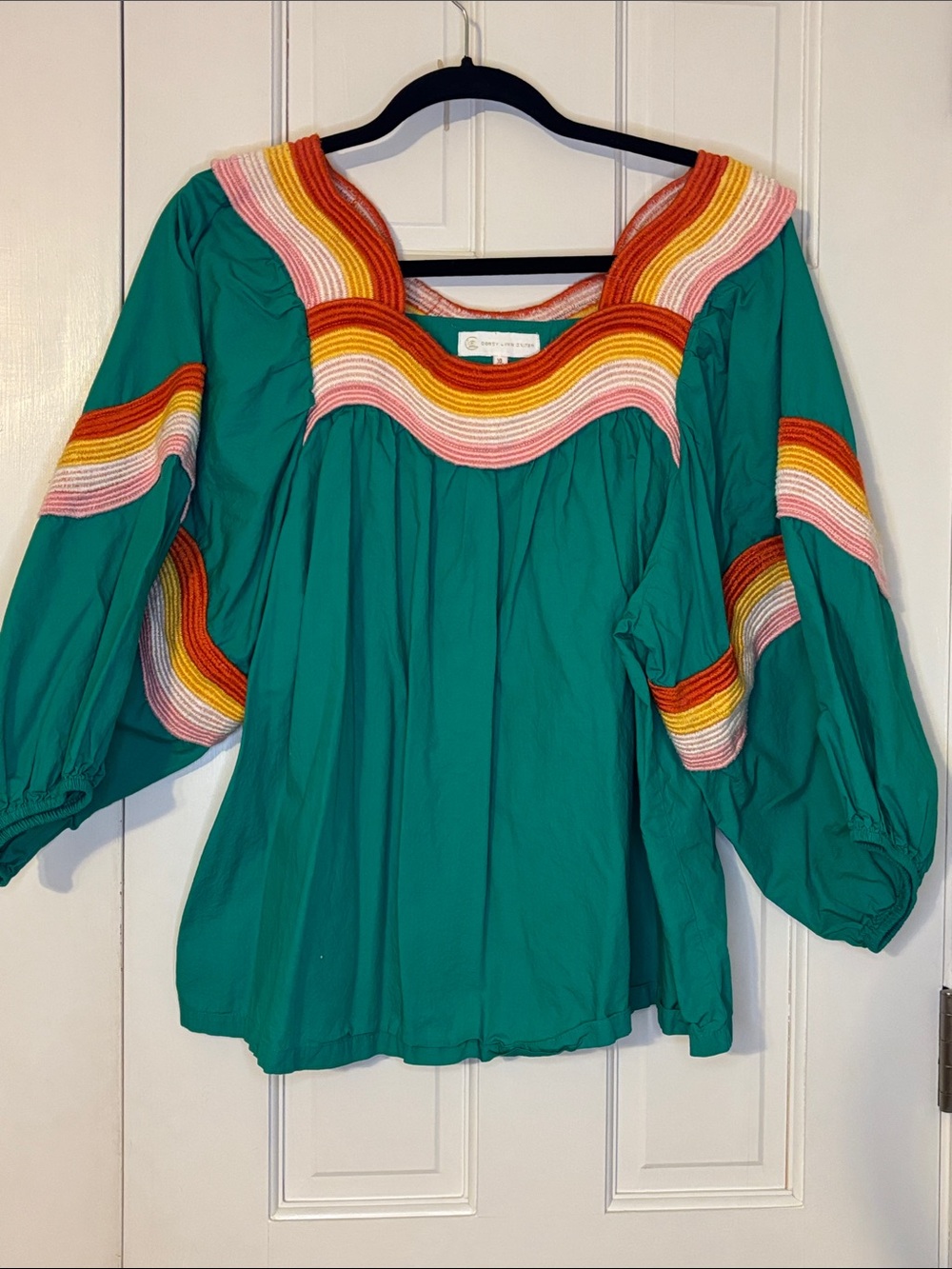 Corey Lynn Calder Green Blouse with Embroidery Trim CL